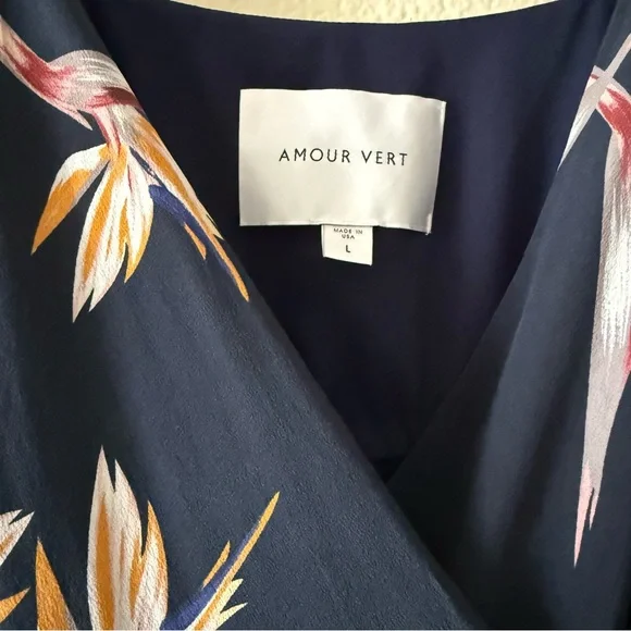 AMOUR VERT_ Silk Floral Navy Dress in Large - Picture 3 of 6